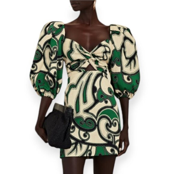 Revolve Alexis Iana Printed Puff Sleeve Dress Dress in Maldive Green size S NWT - Picture 3 of 15